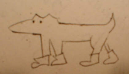 drawing of dog wearing boots