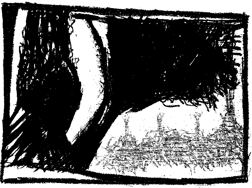 black-and-white abstract with flag-like  shape