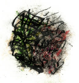 messy red black and green abstract drawing